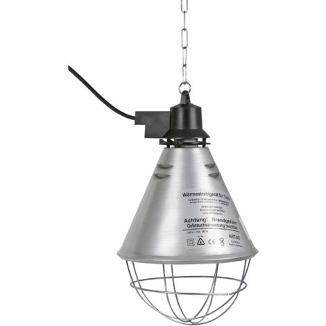 Radiador de calor por infrarrojos Kerbl para lechones/pollitos (sin lámpara, pantalla de aluminio de ø 21 cm, cable de 2,5 m, incluida cadena de fijación, capacidad de carga 20 kg, con ranuras de vent