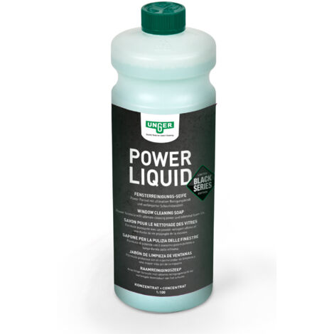 Unger Power Liquid limpiador concentrado (limpiacristales 1 litro, proporción de mezcla 1:100, limpieza sin rayas) FR10S