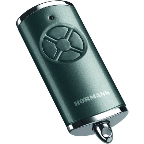 Emisor manual Hörmann HSE 4 BS (frecuencia 868 MHz, gris helado de alto brillo, accionamiento para puerta de garaje con tapas cromadas, incl. pilas, dimensiones 28x70x14 mm, incl. llavero) 4511569