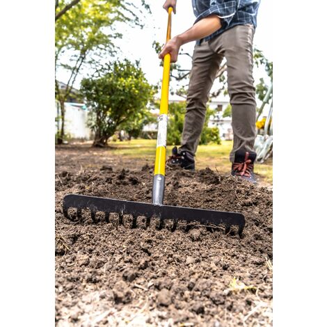 Rastrello Manuale Per Giardino Con 6 Denti In Acciaio Al Carbonio E Manico In Legno Duro – Attrezzo Robusto Per Aiuole E Raccolta Foglie