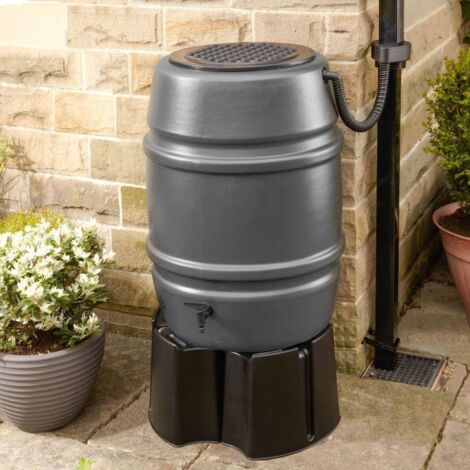 Harcostar 168L Water Butt Barrel With Stand and Diverter GREY