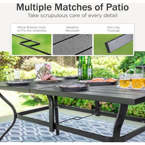 PHIVILLA Gartentisch for 6 Person Stahl Rostfreier Rahmen 152×95cm Gartentisch mit Schirmloch Wetterfest Metall Terrassentisch Freien Esstisch Schwarz