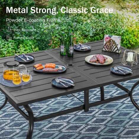 PHIVILLA Gartentisch for 6 Person Stahl Rostfreier Rahmen 152×95cm Gartentisch mit Schirmloch Wetterfest Metall Terrassentisch Freien Esstisch Schwarz