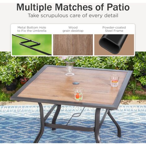 PHIVILLA Gartentisch Wetterfest Outdoor Garten Tisch Terrassentisch Balkontisch E-Beschichtung Metall 94×94×71cm Holzähnlicher Quadratische Braun