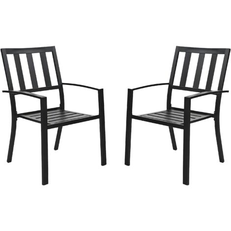 PHIVILLA 2er Set Gartenstühle Wetterfest Terrassenstühle Metall Balkonstuhl Stapelstühle mit Armlehnen für Garten und Außenbereich, Schwarz