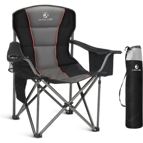 ALPHA CAMP Campingstuhl Faltbar Klappstuhl bis 200kg Gepolstert mit Getränkehaltern Angelstuhl mit Armlehnen Outdoorstuhl Grau+Schwarz