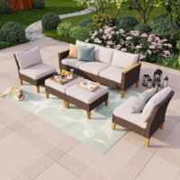 PHIVILLA Rattan Lounge Gartenmöbel Set für 5-7 Personen Gartensofa Sitzgruppe Terrasse Outdoor Balkon Sofa Sessel Hocker Ottomane mit Sitzkissen Wetterfest Einfache Montage