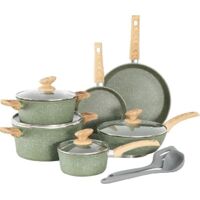 Kitchen Academy Topfset 12tlg Antihaft-Versiegelung Kochgeschirr Set Topf und Pfannenset mit Deckel, Töpfe und Pfannen set für Induktion, Gasherde und Mikrowelle, Grün