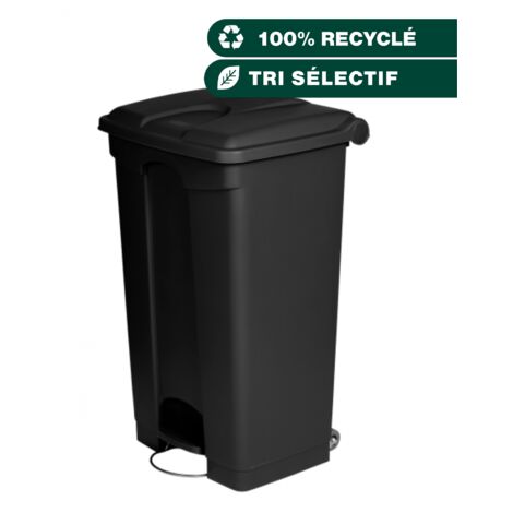 JVD - Poubelle 90L noir avec traitement antimicrobien et antibactérien en plastique recyclé - Matériel professionnel (1/4)