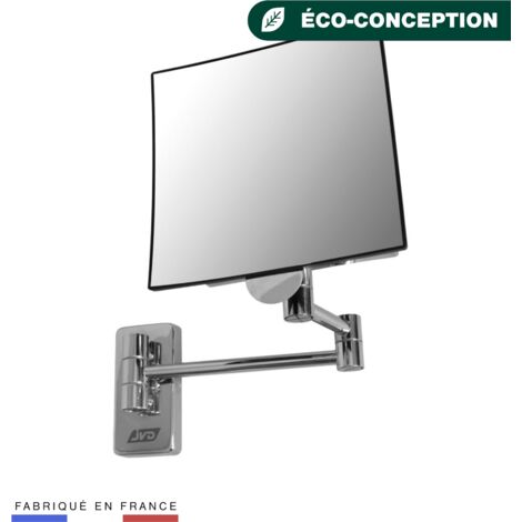 JVD – Miroir sur pied carré grossissant x3 – Bras tubulaire en laiton chromé – Dimensions 270x180mm – Installation sans raccordement électrique