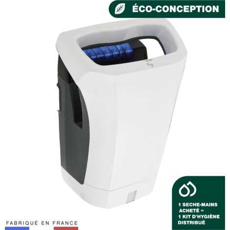 JVD – Sèche-mains automatique à air pulsé 800W – Débit d'air 140 m³/h – Anti-vandalisme IK10 – Temps de séchage 10-15s – Filtre antibactérien