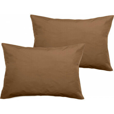 2er-Set Kopfkissenbezüge aus Perkal aus reiner, gekämmter, langstapeliger Baumwolle 80 Fäden/cm² Südwind - Cognac - 2er-Set Kopfkissenbezüge 50 x 70 + 5 cm Flacher gesteppter Volant