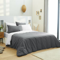 Komplettpaket 6 Stück Anthrazit/Weiß Bettbezug für Bett 140 x 190 cm 100% Baumwolle / 57 Fäden/cm².