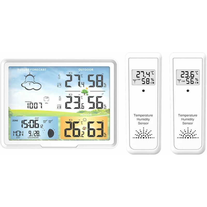 Station météo connectée LCD couleur - Thermomètre int./ext. / Hygromètre  int./ext. - Connexion Wifi - App GooglePlay / AppStore