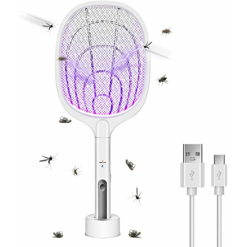 Raquette Anti Moustiques Électrique 2 en 1 Tapette anti-moustique  électrique USB,pour tuer les moustiques et autres insectes volants