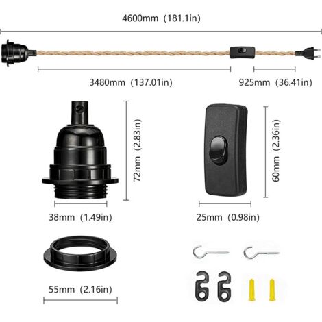 Lustre CordeRétro Douille E27-E26 avec Fil électrique de 4,6