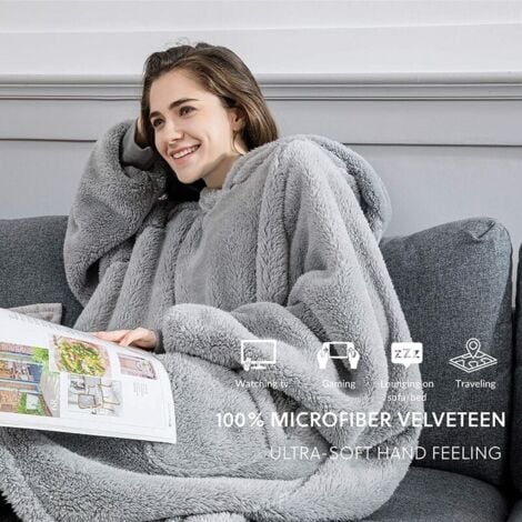 Couverture chaude d'hiver à capuche avec poche TV pour adultes