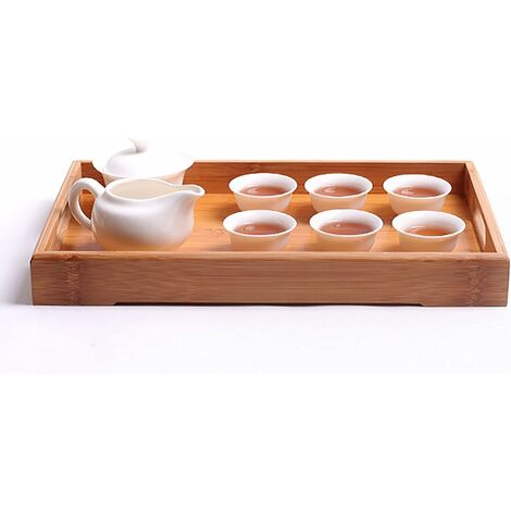 Plateau de service en bambou avec poignées, plateaux de Table en bois,  grande assiette à thé