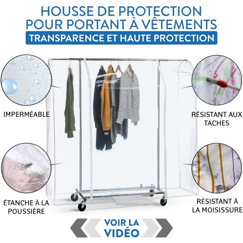 Housse Protection Portant Vêtements 180x150x50cm Transparente - Anti-poussière Avec Fermeture éclair