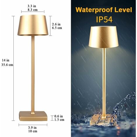 ZOLGINAH Lampe de Table Sans fil, Lampe sans fil Rechargeable Dimmable 5200 mAh, Lampe Exterieur étanche IP54, pour intérieur extérieur Restaurant Buffet Bar café, Doré