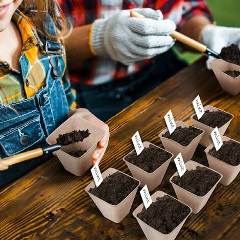 50pcs Pots Semis Biodegradable Avec 50pcs Etiquette Plante Et Petits