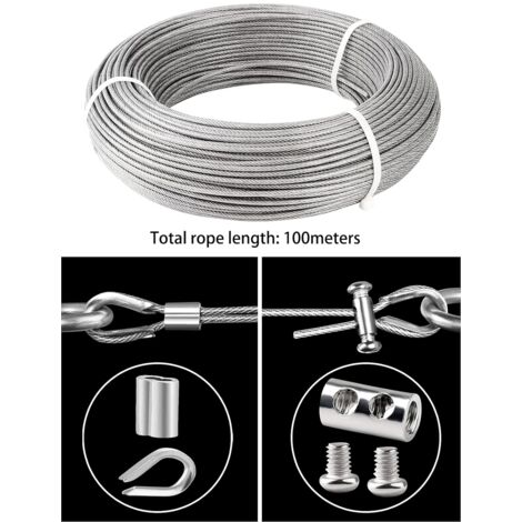 ZOLGINAH 100M/3mm Cable Métallique,3mm Cable Acier Revêtu,3mm Corde en Acier Inoxydable à Suspendre,Cable inox avec Manchons de Câble Métallique,Serre-Câbles M3,Cosses en Acier Inoxydable,Tournevis