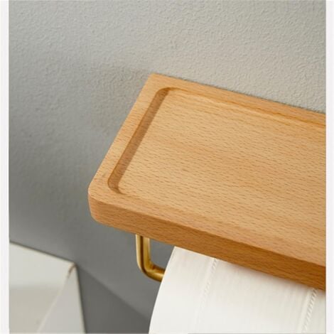 ZOLGINAH Porte Papier Toilette Double Installation Bois Massif Hêtre Dérouleur Support Papier WC Mural Auto-adhésif Coins Arrondis Porte Rouleau de Papier Décor pour la Salle de Bain Cuisine (Hêtre)