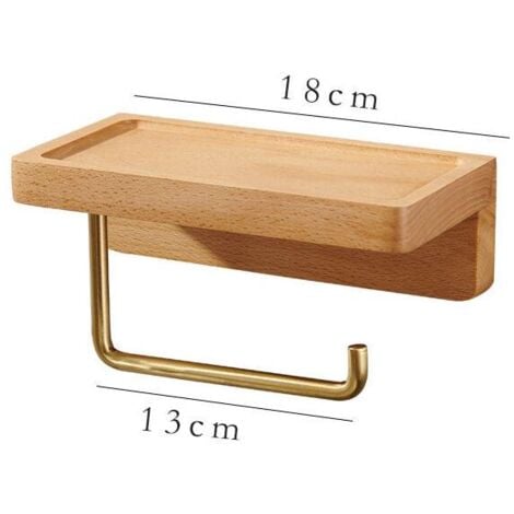 ZOLGINAH Porte Papier Toilette Double Installation Bois Massif Hêtre Dérouleur Support Papier WC Mural Auto-adhésif Coins Arrondis Porte Rouleau de Papier Décor pour la Salle de Bain Cuisine (Hêtre)
