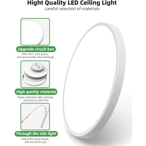 ZOLGINAH Plafonnier LED 18W Luminaire Salle de Bain 1700LM Blanc Naturel 5000K Lampe de Plafond Étanche IP54 Plafonnier Salon Applicable à Salle de Bain Chambre Cuisine Balcon Garage Ø23×3cm