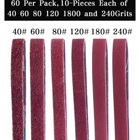 ZOLGINAH Bande Abrasive 13 x 457 mm,Ensemble de Bandes Abrasives(10 x grain 40/60/80/120/180/240 chacun) pour Ponceuses à Bande, compatible avec Black&Decker Power Lime (60 pièces)