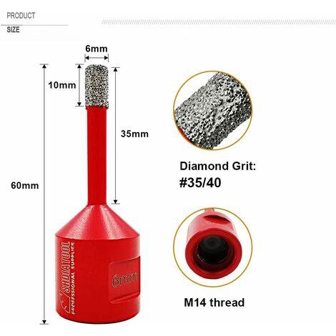 ZOLGINAH Forets Diamant 2 Pièces 6mm Trépans de Forage avec Filetage M14 pour Perçage à sec en Porcelaine Carrelage Granit Marbre