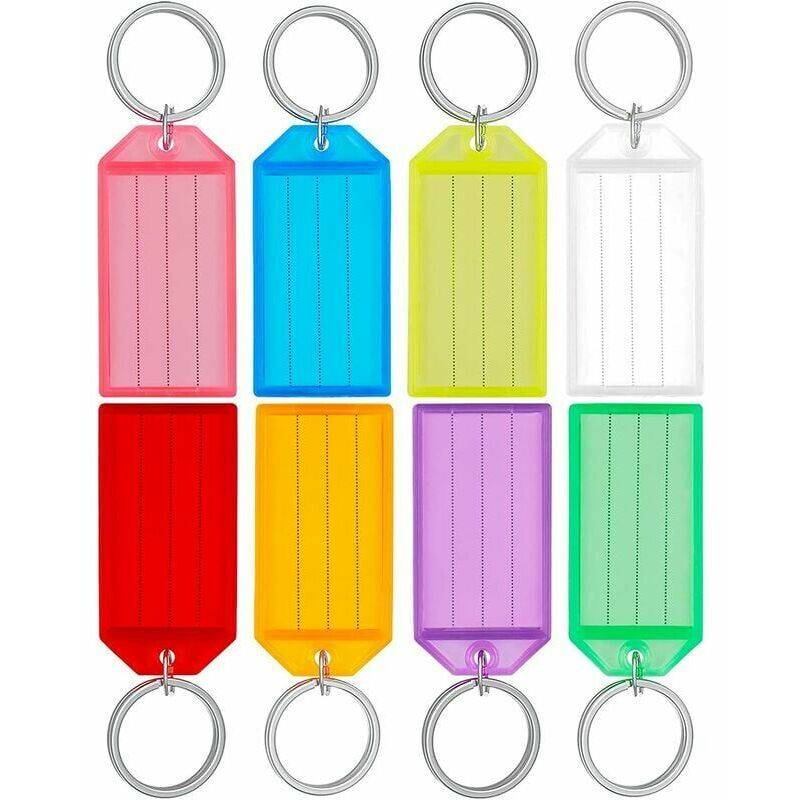 Lot de 16 porte-clés avec porte-étiquette et anneau fendu Étiquettes  d'identification 8 couleurs variées