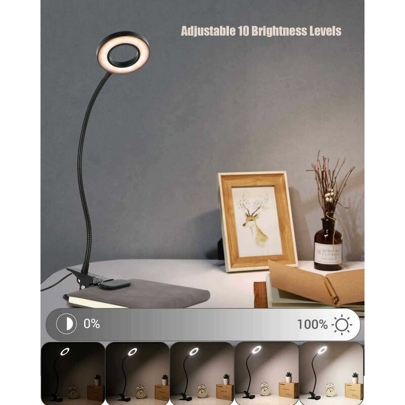 Lampe Clip Lampe De Bureau Led Pince De Lecture Table Lit Avec Ladapteur  Luminosit Rglage Soin Des Yeux Pour Le Bureau Et Le Domicile Flexible 360