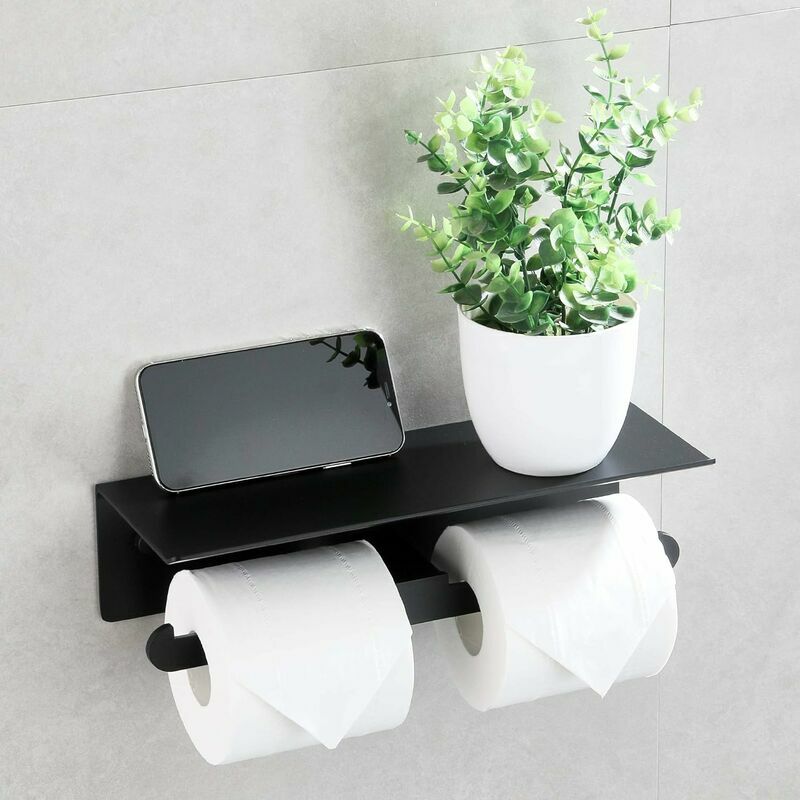 1pc Porte-papier Toilette Noir, Support De Rouleau De Papier Monté