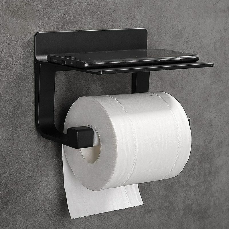 Dérouleur papier WC avec réserve métal noir charbon et bois