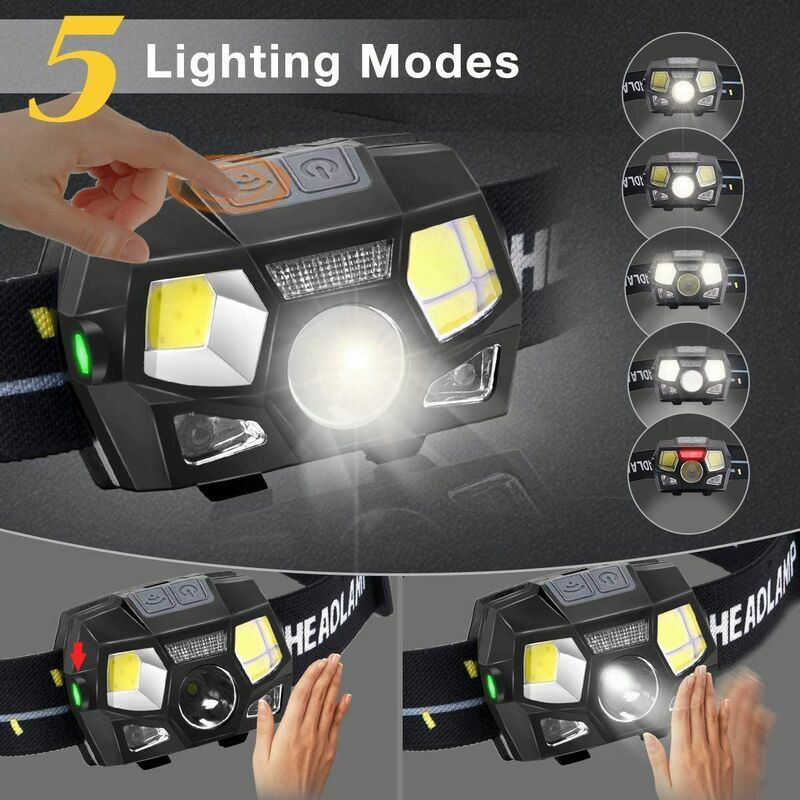Lampe frontale LED rechargeable professionnelle 300 lumens. Interrupteur  sans contact