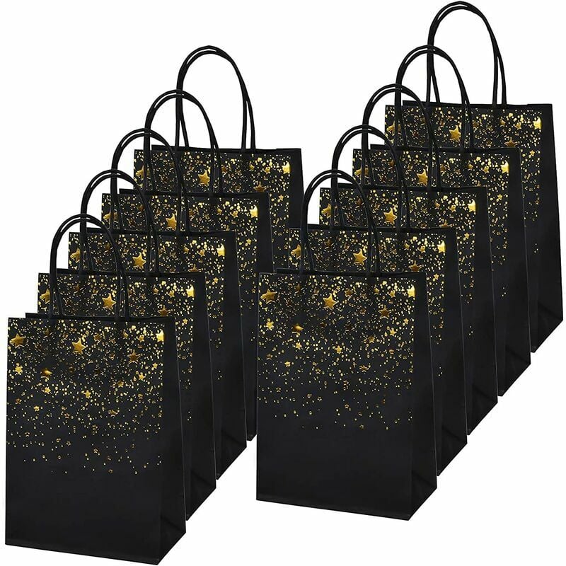 10Pcs Sac de Kraft, Sac Cadeau en Papier, Sac Papier Kraft avec Poignée,  Noir Bronzage Kraft Sac Cadeau, Pochettes Cadeaux Recyclable pour  Anniversaire Mariage Fête