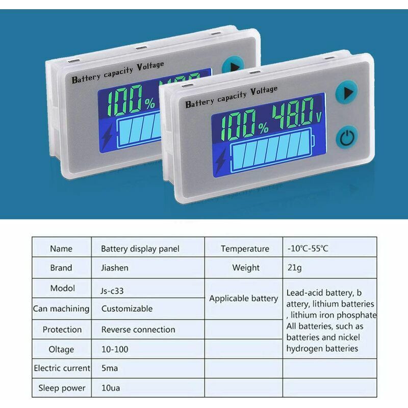 Moniteur de Capacité de Batterie, Compteur de Batterie 10-100 V