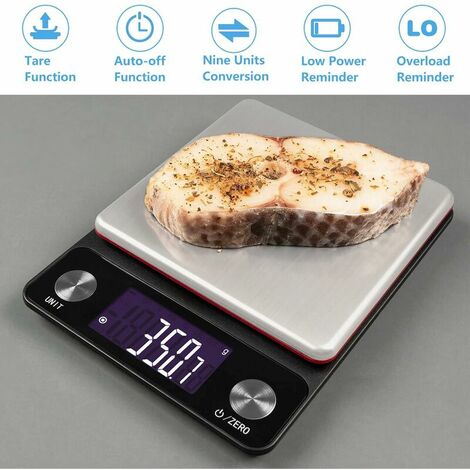 Balance alimentaire en acier inoxydable, balance de cuisine numérique avec  écran LCD rétro-éclairé, arrêt automatique à 180°, fonction tare et PCS