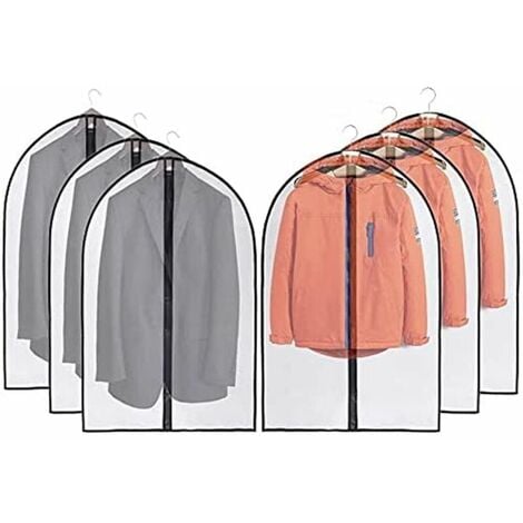 Housses de Vêtements,Sacs de Protection PEVA Anti-Poussière Transparent  Housse Costume avec zip Noir Lot de 6(60×140cm )