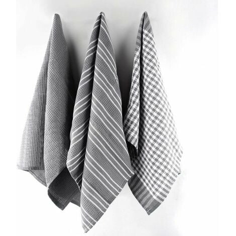 Serviette de table coton rayée gris, fabriquée en France