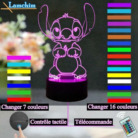 Lampe Stitch, veilleuse 3D avec 2 motifs et 16 couleurs lampe décorative,  lumière d'ambiance jouet Stitch pour la décoration de la chambre des  enfants, cadeaux d'anniversaire Stitch pour les fans : 