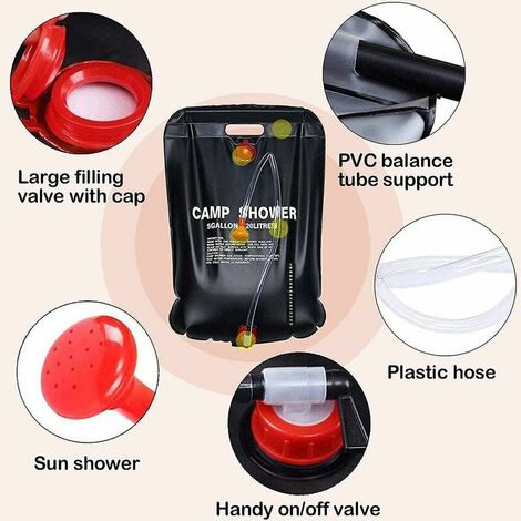 Sac de douche chauffant solaire extérieur sac de bain portable 20L noir