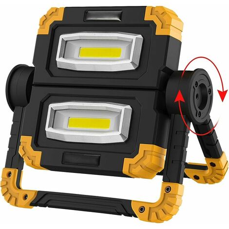 Projecteur LED Rechargeable, Lampe de Travail avec 2 Phares COB, 3