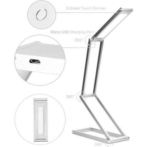 Lampe de bureau LED Luminaire pliable en aluminium sans fil avec