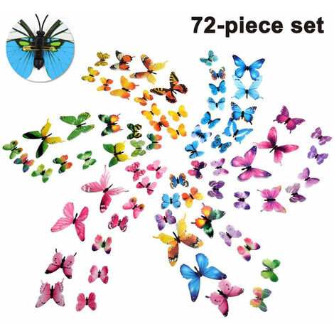 72 Pcs Papillon Autocollant Mural, Papillons Décoratifs, 3D avec