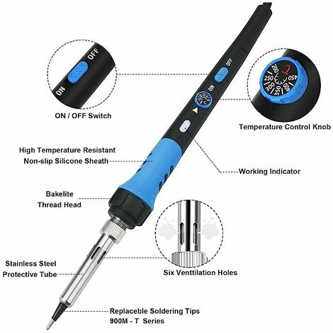 SREMTCH [Upgraded] Fer à Souder Etain de Précision avec Interrupteur  ON/OFF, Temperature Réglable 200~450℃, 5 pointes, fil à souder, Support de  fer, PU bag : : Bricolage