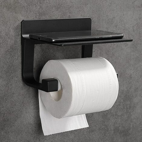 Porte-rouleau de papier toilette auto-adhésif en acier inoxydable, finition  noire, installation facile, sans vis - AliExpress
