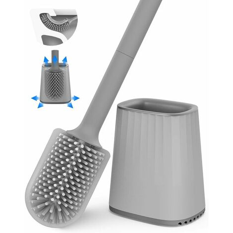 Brosse WC, Ensemble Brosse de Toilette en Silicone avec Support Mural et  Support à Poser au Sol, tête de Brosse de Nettoyage Double Face, Manche  Long et Récipient