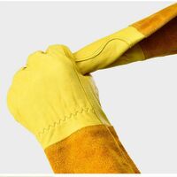 Gartenhandschuhe aus Leder für Damen und Herren – dornenfest, wärmeisolierend und abriebfest – zum Schweißen, Gärtnern und für Hausarbeiten – lange Ärmel – gelbes Zubehör